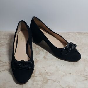 Kate Spade Black Suede Low Heel with Chain Detail Shoes Size 6.5